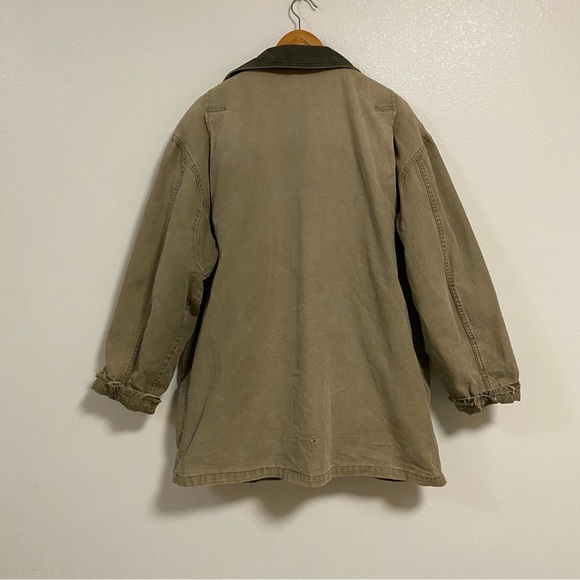 L.L. Bean Jacket Men's XL Tall Distressed Olive Green Barn Chore Coat lined - Picture 7 of 15